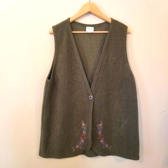 𝅺vintage Floral Vest Fleece With Embroidery Visible Ink Size Large - Picture 2 of 8